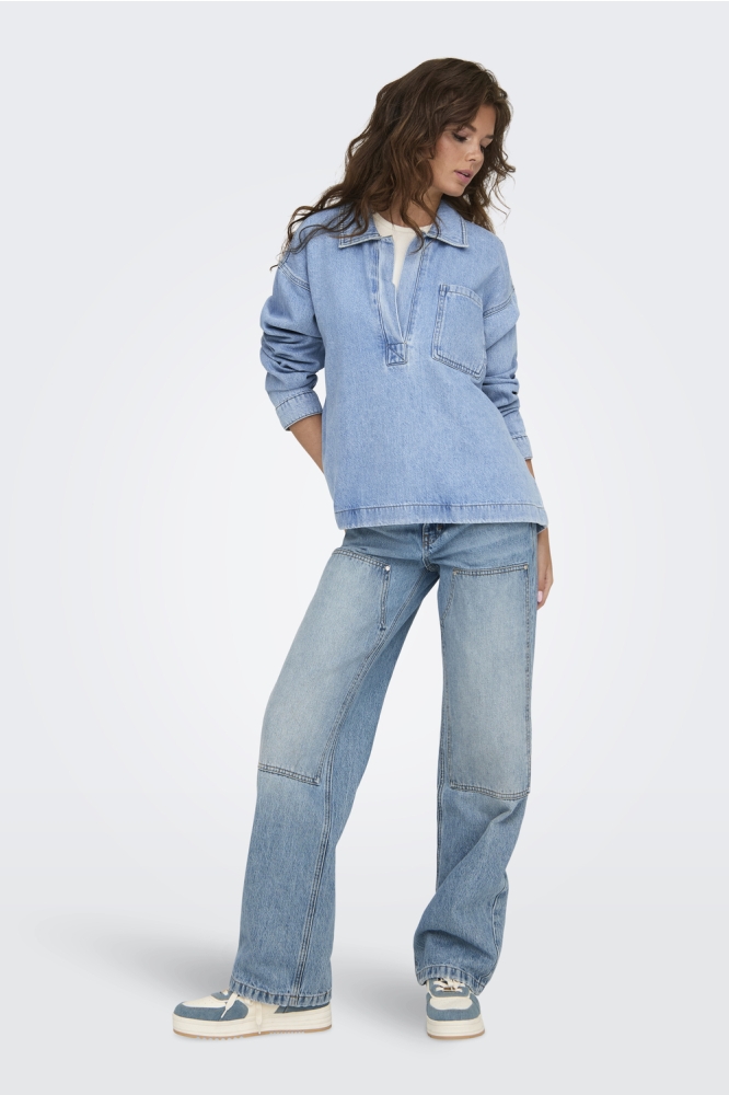 ONLBIRDIE L/S POLO DENIM SHIRT AZG 15347086 LIGHT BLUE DENIM